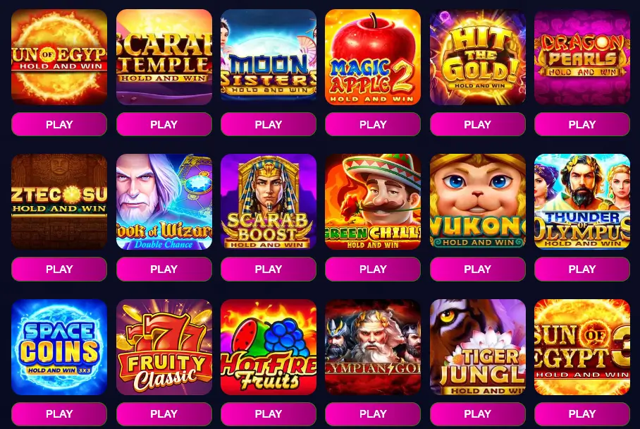 Class 777 Pokies slot collection – popular slot games including Sun of Egypt, Magic Apple, Thunder Olympus, and Scarab Boost