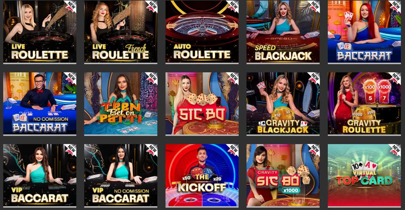 Golden Pokies live casino lobby – Selection of live dealer games like Roulette, Blackjack, Baccarat, and Sic Bo with professional hosts