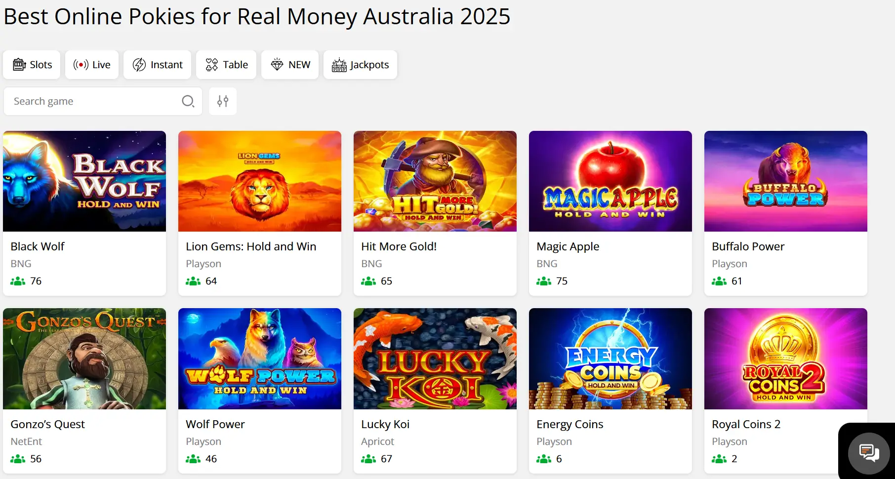 PokieSurf game gallery featuring popular online pokies titles providers and player activity stats